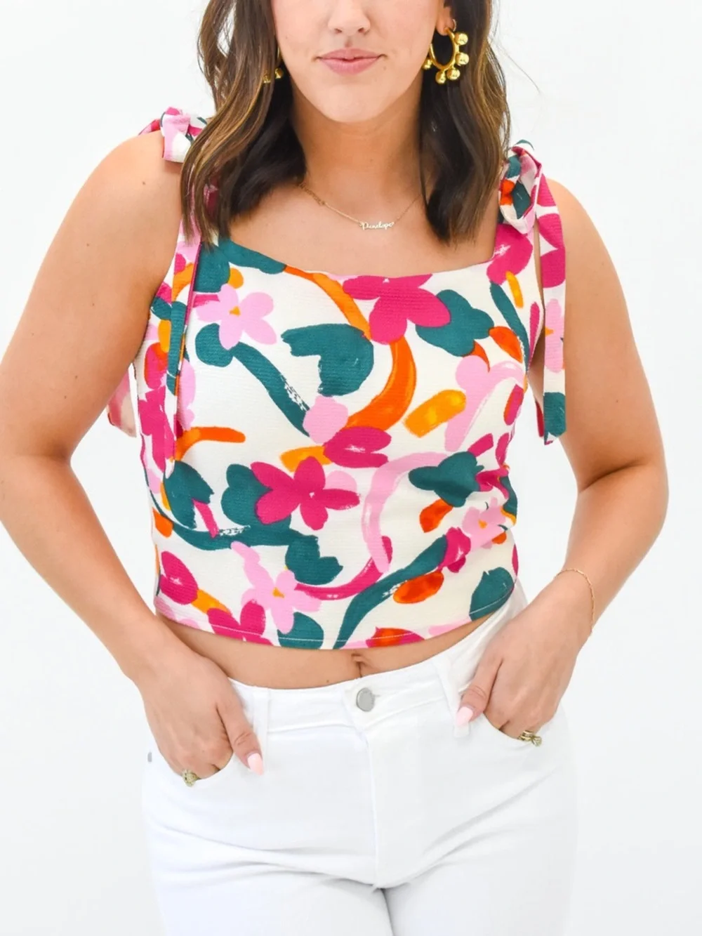 SugarLips Floral Tie Strap Crop Top XS Resort Vacation Bralette Top